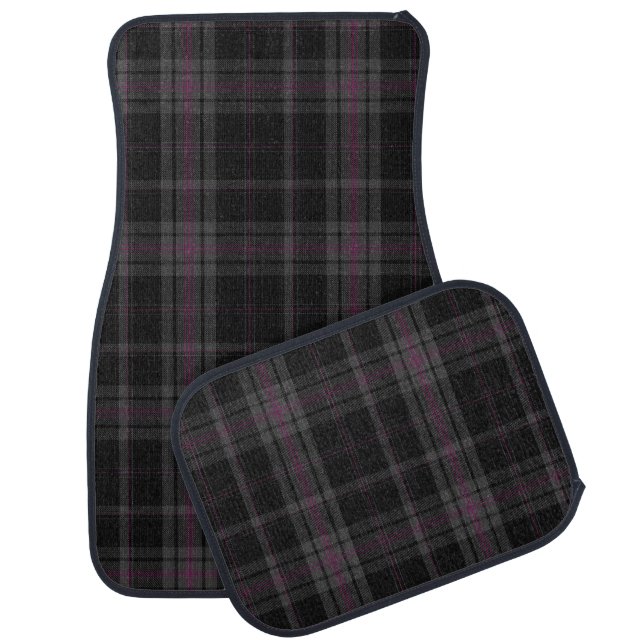 Gray Racing Karting Tartan Checkered Car Mat (Set)