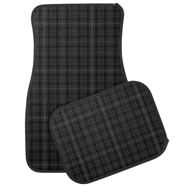 Gray Racing Karting Tartan Checkered Car Mat (Set)