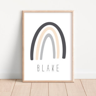 Gray Rainbow Name Nursery Decor Poster