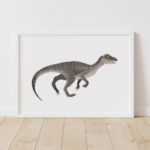 Gray Raptor Dinosaur Kids Room Poster