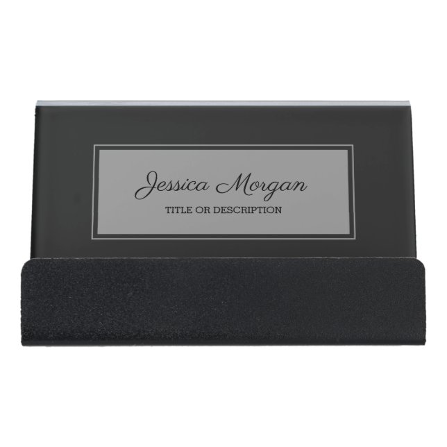 Gray Rectangle Frame Desk Business Card Holder (Front)