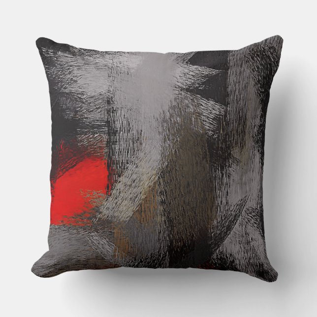 Gray Red Abstract #2 Throw Pillow (Front)