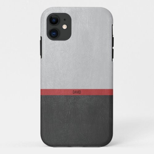 Gray Red and black vintage faux leather iPhone 11 Case