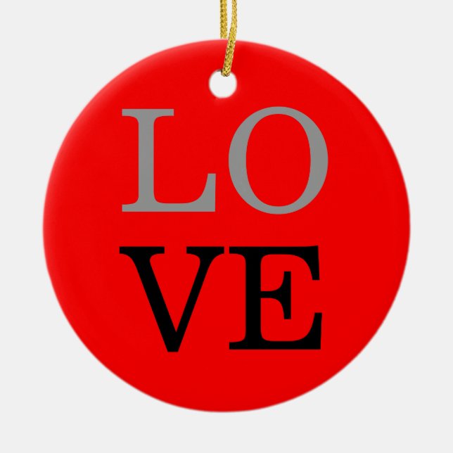 Gray Red Background Love Wedding  Ceramic Ornament (Front)