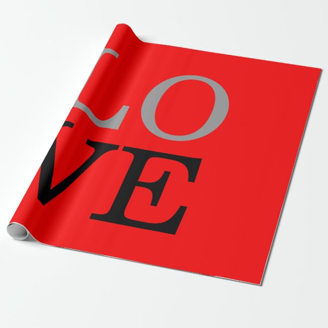Gray Red Background Love Wedding  Wrapping Paper (Unrolled)