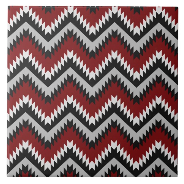 gray red black tiled pattern aztec ceramic tile (Front)