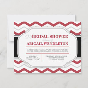 Gray & Red Chevron Bridal Shower Invitations