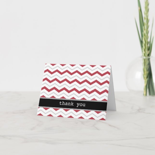 Gray & Red Chevron custom Thank You Cards (Front)