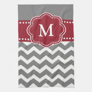 Gray Red Chevron Monogram Towel