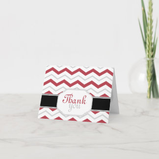 Gray & Red Chevron Trendy Thank You Cards