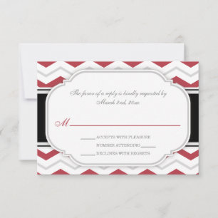 Gray & Red Chevron Wedding Reception RSVP Cards