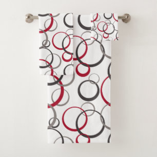 Gray Red Circles white Bath Towel Set