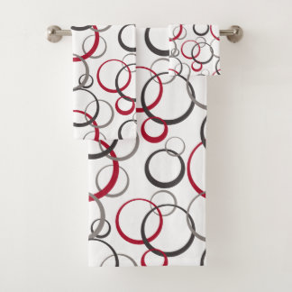 Gray Red Circles white Bath Towel Set
