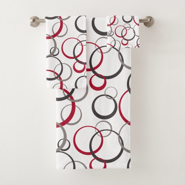 Gray Red Circles white Bath Towel Set (Insitu)