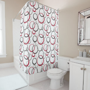 Gray Red Circles white Shower Curtain