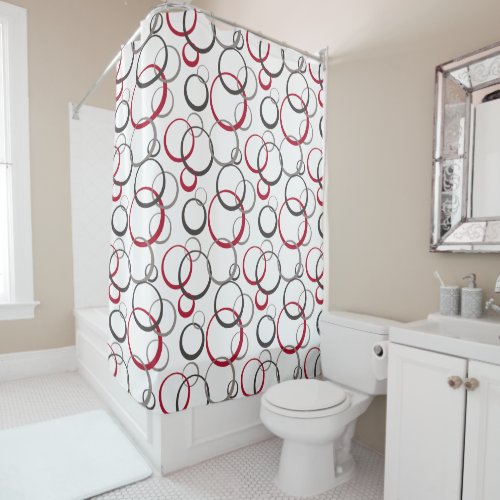 Gray Red Circles white Shower Curtain