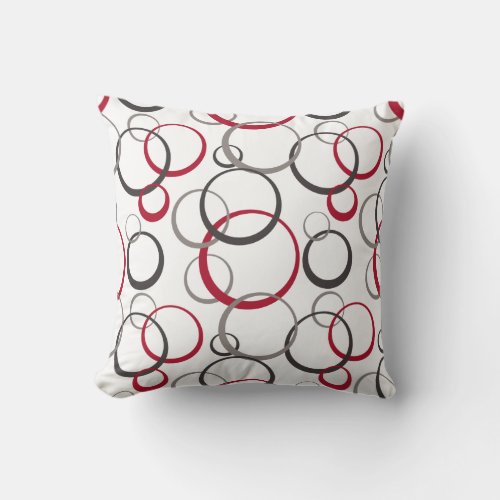 Gray Red Circles white Throw Pillow