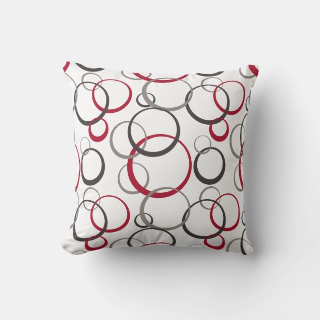 Gray Red Circles white Throw Pillow (Front)