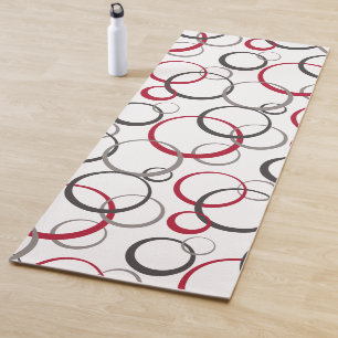 Gray Red Circles white Yoga Mat