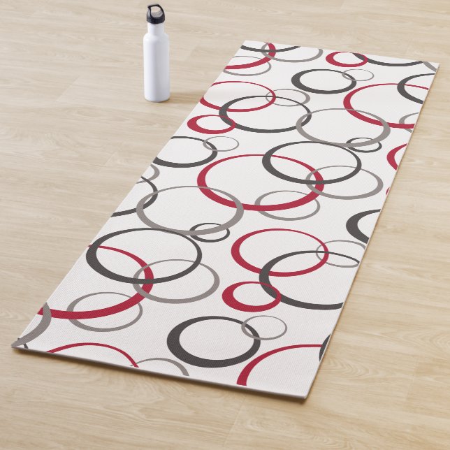 Gray Red Circles white Yoga Mat (In Situ)