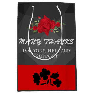 Gray Red Floral Abstract Elegant Modern Cute Hot Medium Gift Bag