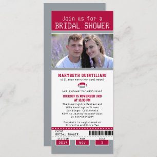 Gray Red Football Ticket Bridal Shower Invitation