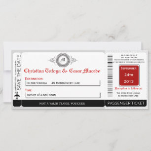 Gray Red Formal P Boarding Pass Wedding Invitation