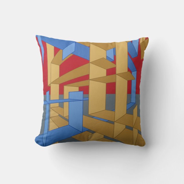 Gray, Red, Gold Throw Pillow (Front)