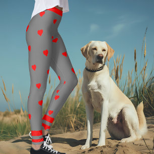 Gray Red Heart Gym Leggings
