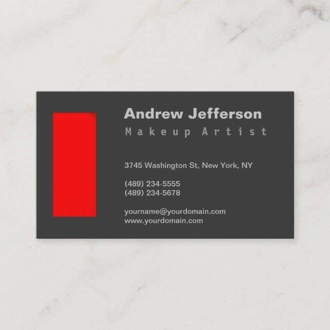 Gray Red Makeup Artist Standard Size Business Card (Front)