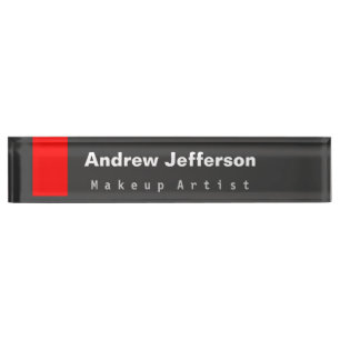 Gray Red Minimalist Modern Plain Remarkable Desk Name Plate