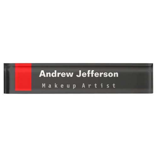 Gray Red Minimalist Modern Plain Remarkable Desk Name Plate