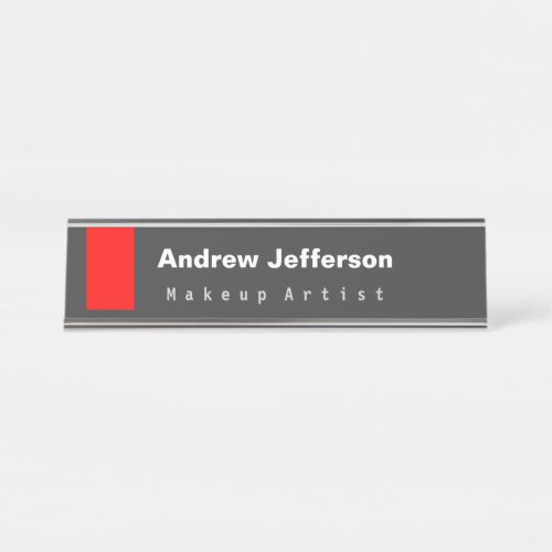 Gray Red Minimalist Modern Plain Remarkable Desk Name Plate