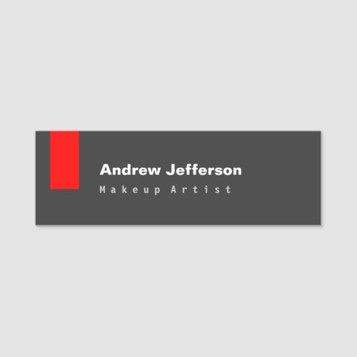 Gray Red Minimalist Modern Plain Remarkable Name Tag