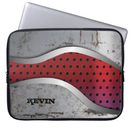 Gray &amp; Red Modern Grungy Metallic Texture Laptop Sleeve