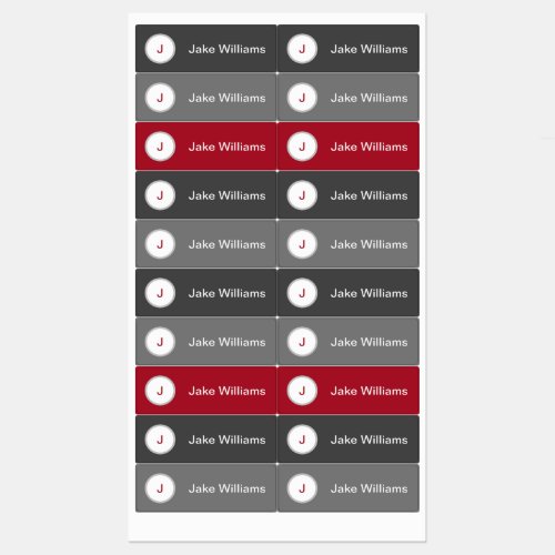 Gray red name labels with initial waterproof