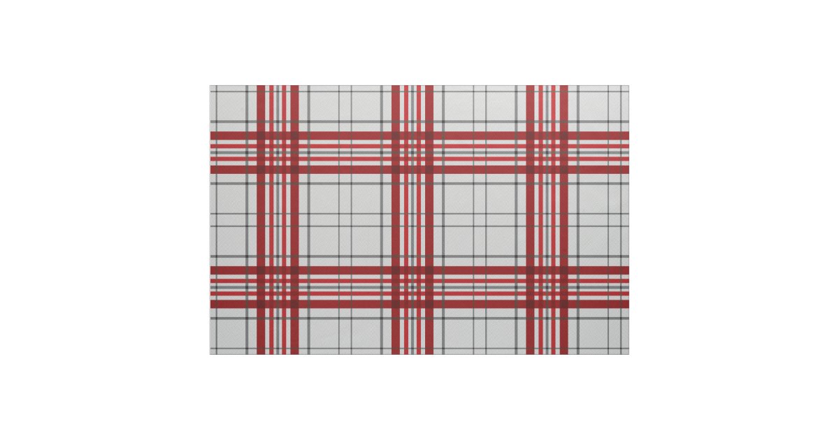 Gray Red Plaid Pattern Fabric | Zazzle