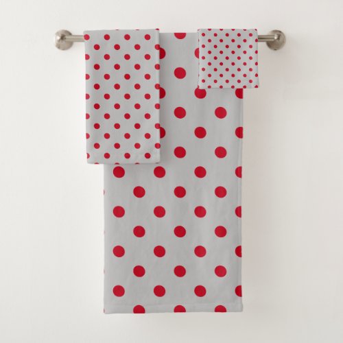 Gray Red Polka Dot Bath Towel Set