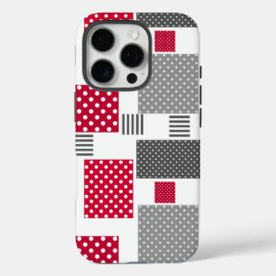 Gray red polka dot patchwork on white background iPhone 16 pro case