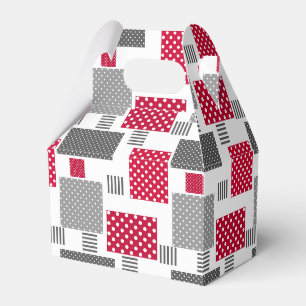 Gray red polka dot patchwork on white background favor boxes