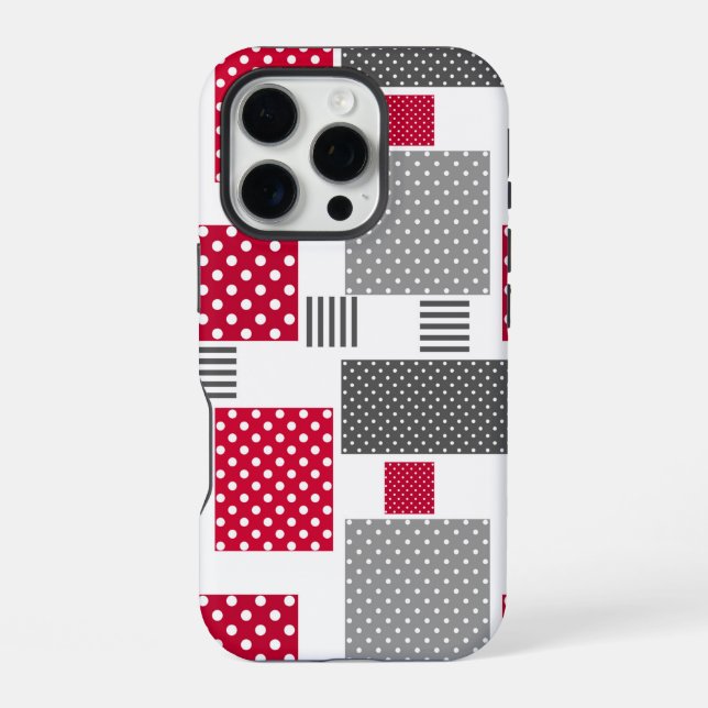 Gray red polka dot patchwork on white background iphone case (Back)
