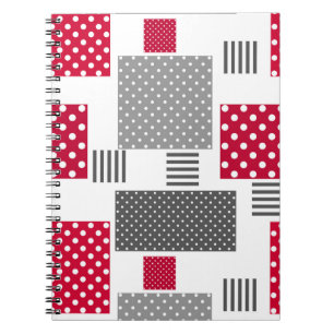 Gray red polka dot patchwork on white background notebook
