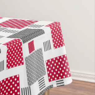 Gray red polka dot patchwork on white background tablecloth