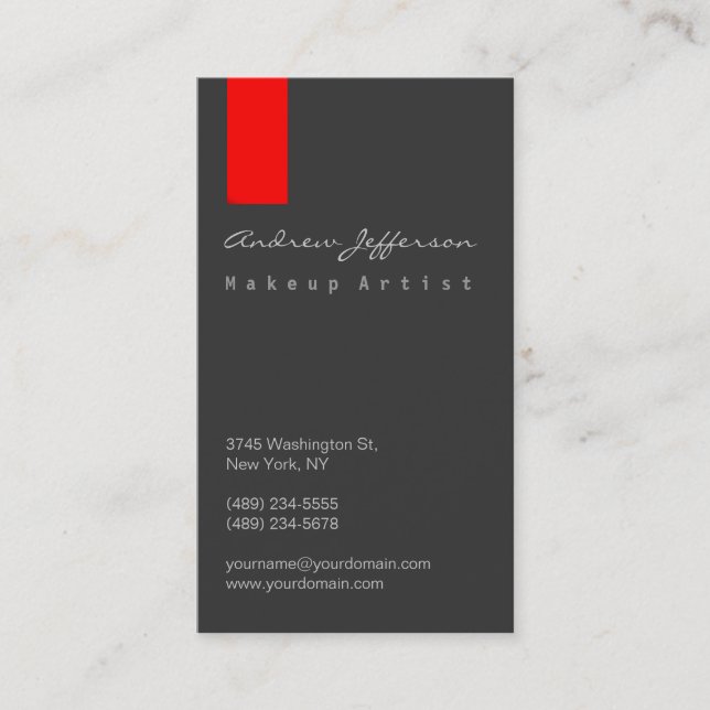 Gray Red Professional Script Artist Business Card (Front)