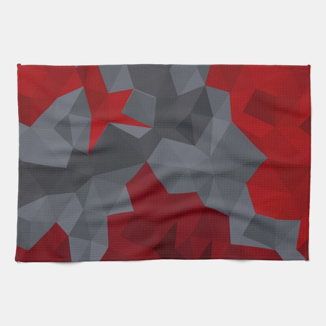 Gray, red randomly arranged triangles. kitchen towel (Horizontal)
