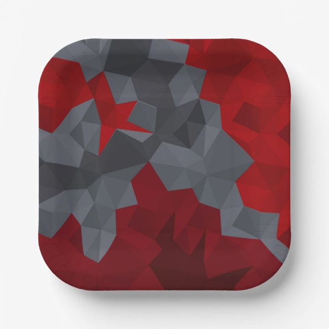 Gray, red randomly arranged triangles. paper plates (Front)