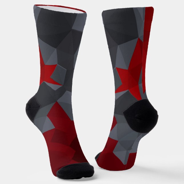Gray, red randomly arranged triangles. socks (Angled)