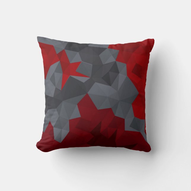 Gray, red randomly arranged triangles. throw pillow (Front)