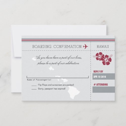 Gray Red RSVP Boarding Pass TO HAWAII