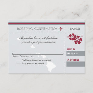 Gray Red RSVP Boarding Pass TO HAWAII Card